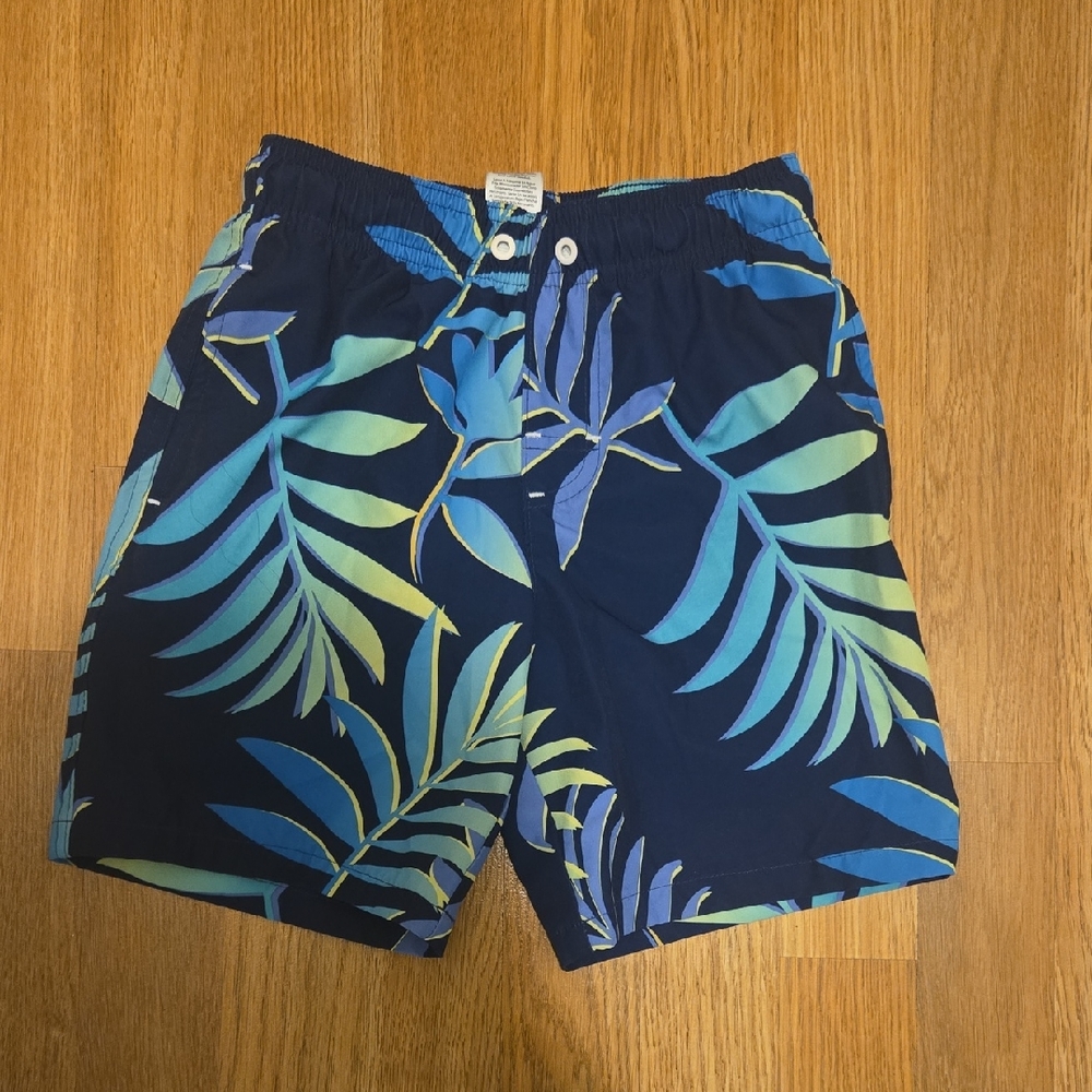 wonder nation Navy Blue Tropical Leaf Swim Shorts